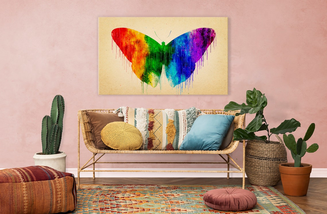 Rainbow Colourful Butterfly Watercolour Modern Design Home Decor Print Wall Art Ready To Hang - Image 2
