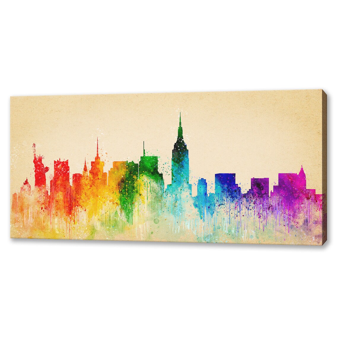 New York City Manhattan Skyline Rainbow Watercolour Travel Poster