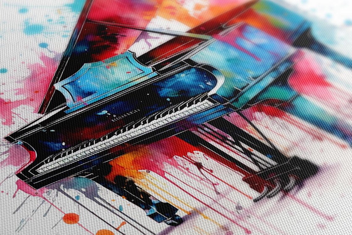 Grand Piano Watercolor Colorful Paint Splash Music Room Decor Art Print - Image 3