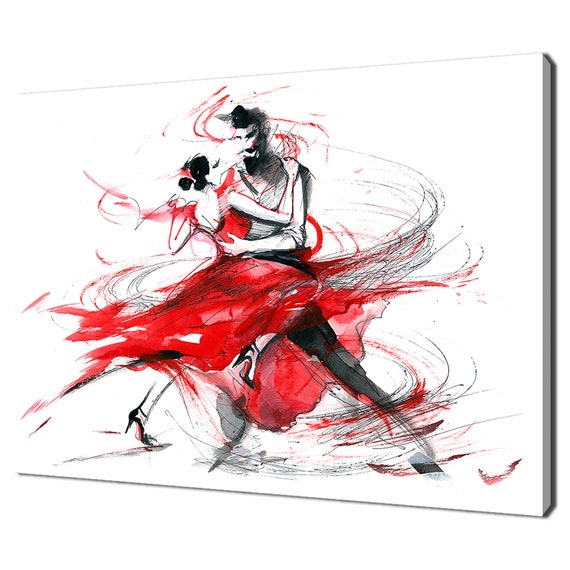 Painting Of Couple Dancing Passionate Tango Dance Red Black Modern Design Home Decor Print Wall Art Picture