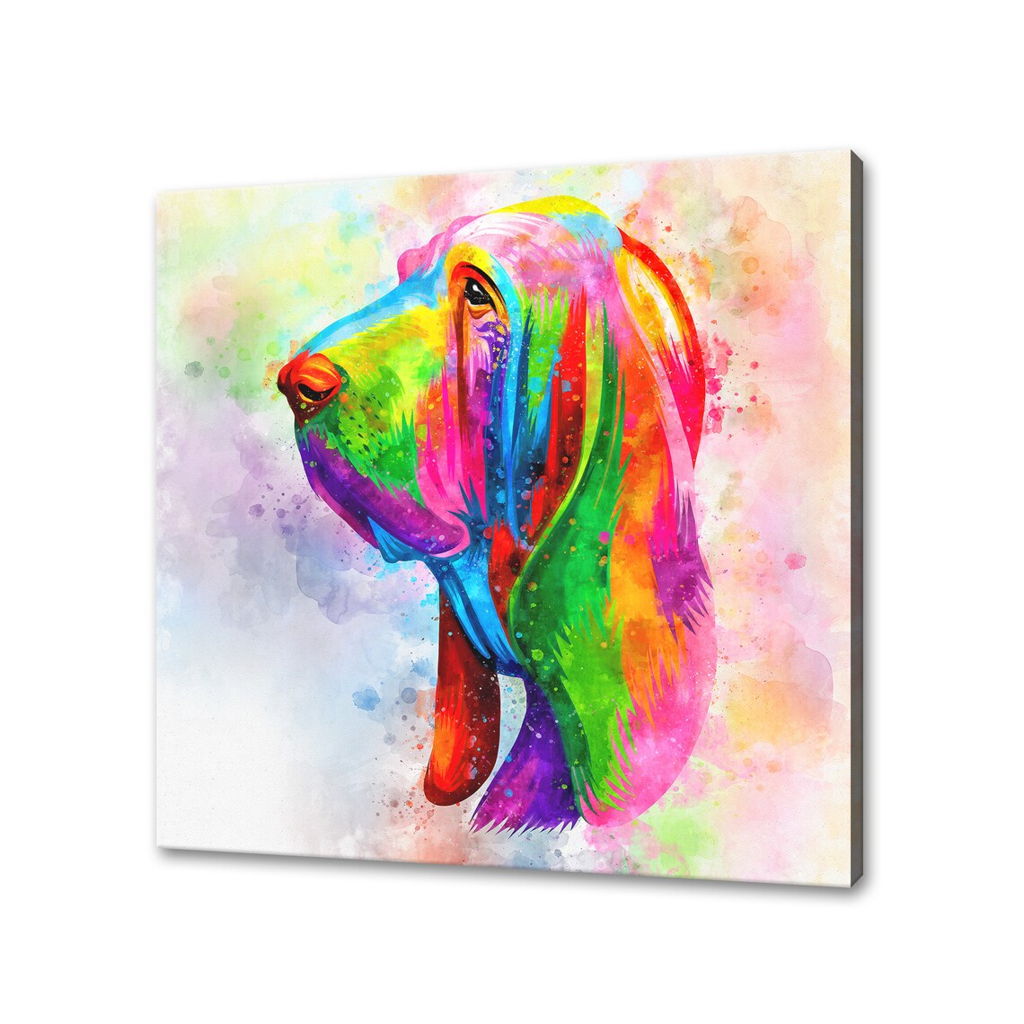 Colorful Watercolor Basset Hound Portrait Modern Dog Breed Poster
