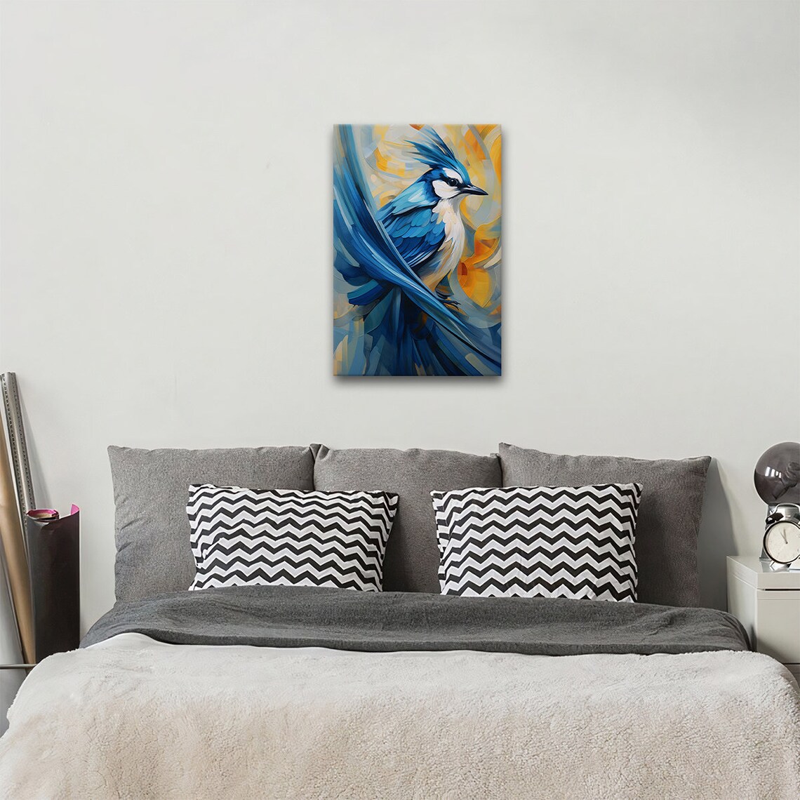 Blue Jay Bird Crested Blue Feathers Amber Swirl Abstract Art Print - Image 2
