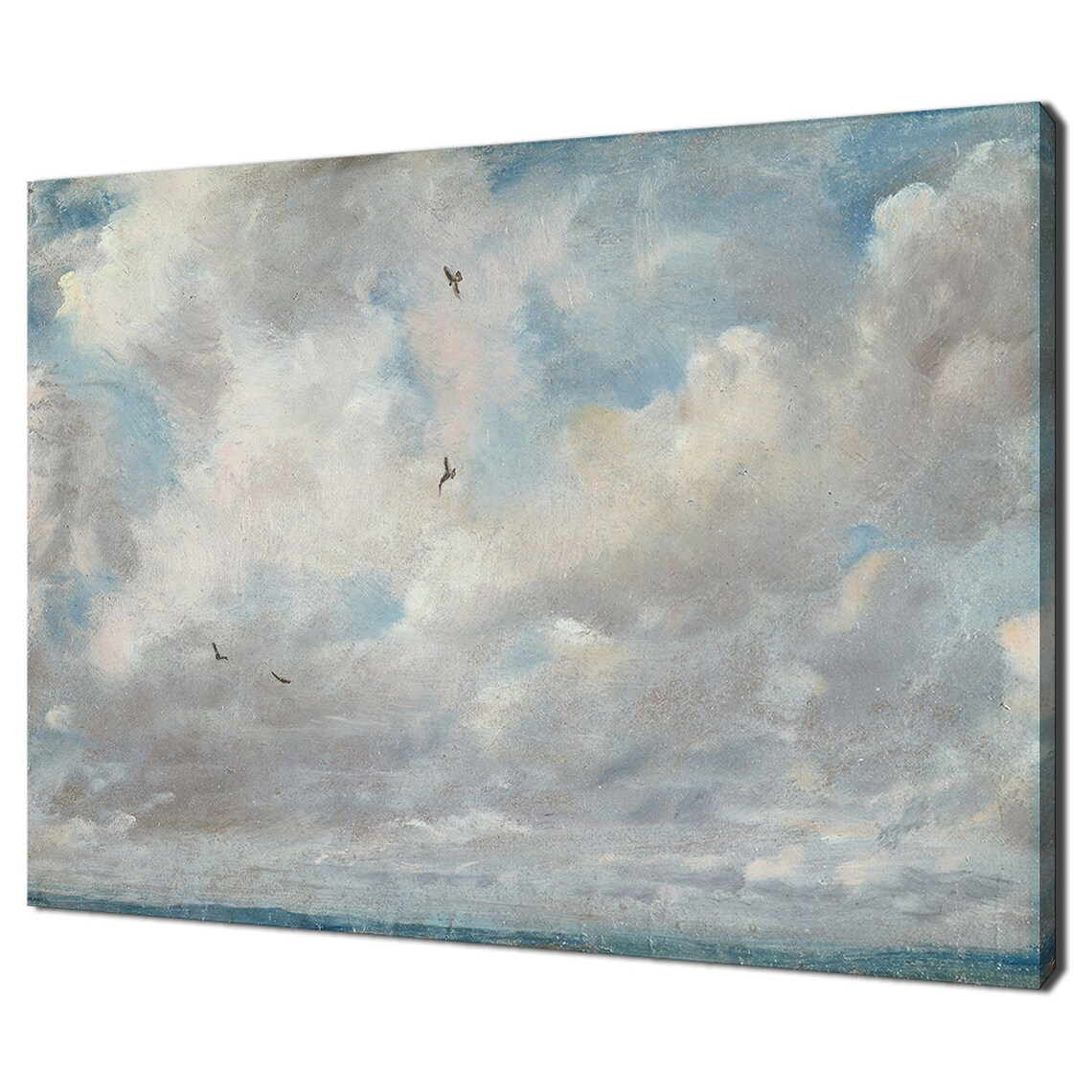 Vintage Cloud Study Antique Sky Oil Painting Birds Seascape Poster