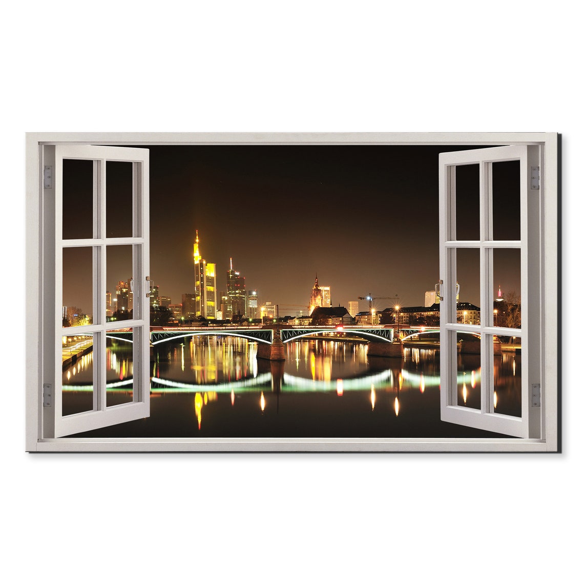 Frankfurt Am Main Germany Night Skyline Bridge Lights Poster