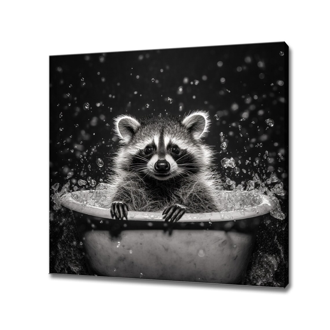 Cute Raccoon In The Bath Tub Art Print Kids Nursery Room Decor Black White Animal Art Bathroom Animal Art Funny Bathroom Print