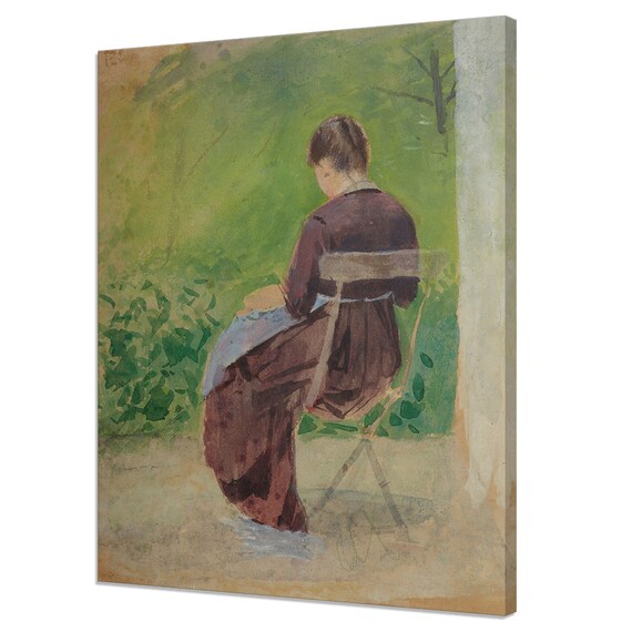 Woman Seated In A Garden Vintage Watercolor Fine Art Wall Art Print