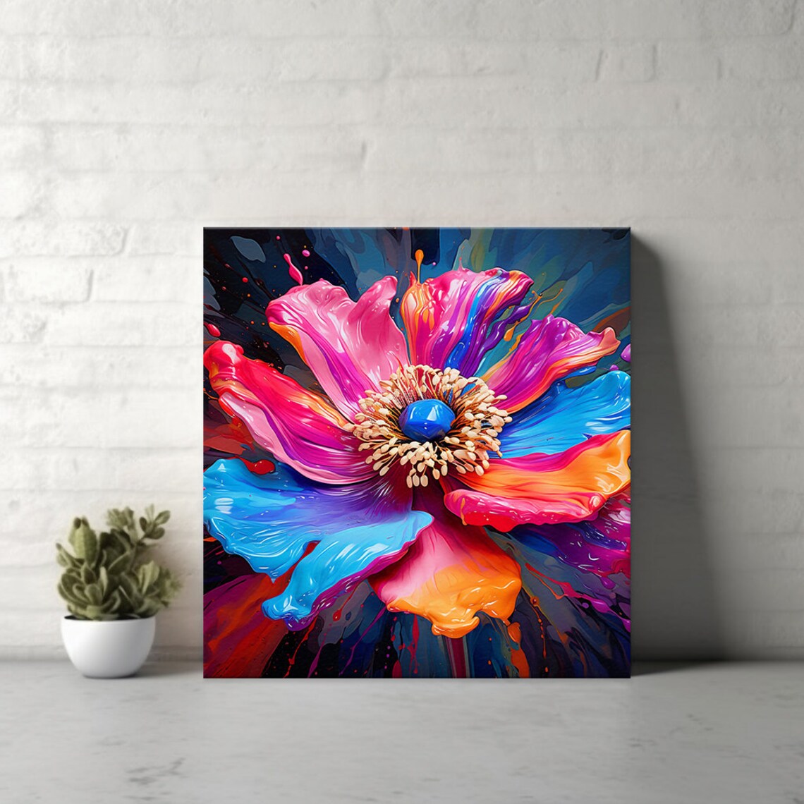 Psychedelic Anemone Flower Splash Pink Blue Orange Petals Art Poster - Image 4