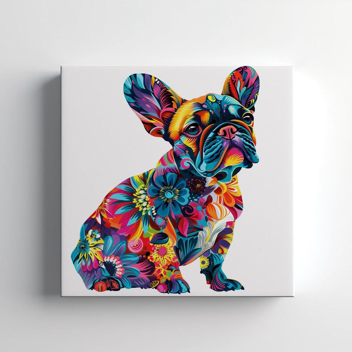 French Bulldog Colorful Floral Portrait Cute Dog Lover Wall Art