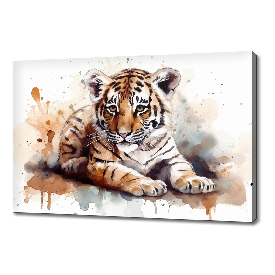 Tiger Cub Watercolour Splash Cute Wildlife Portrait Art Poster