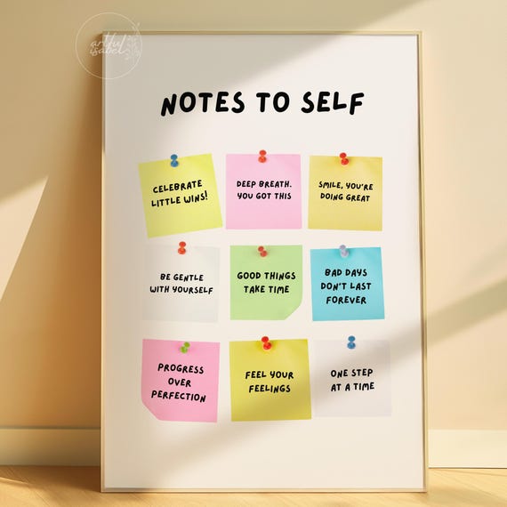 Notes To Self Print Cute Motivational Poster Cubicle Decor Mental Health Office Art Positive Quote Dopamine