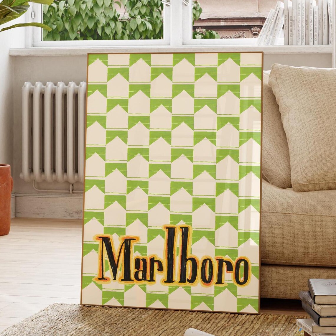 Marlboro Matchstick Chevron Pattern Green Vintage Bar Cart Poster