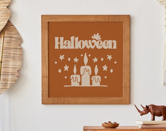Halloween Retro Candles Burnt Orange Square Boho Fall Decorative Wall Poster