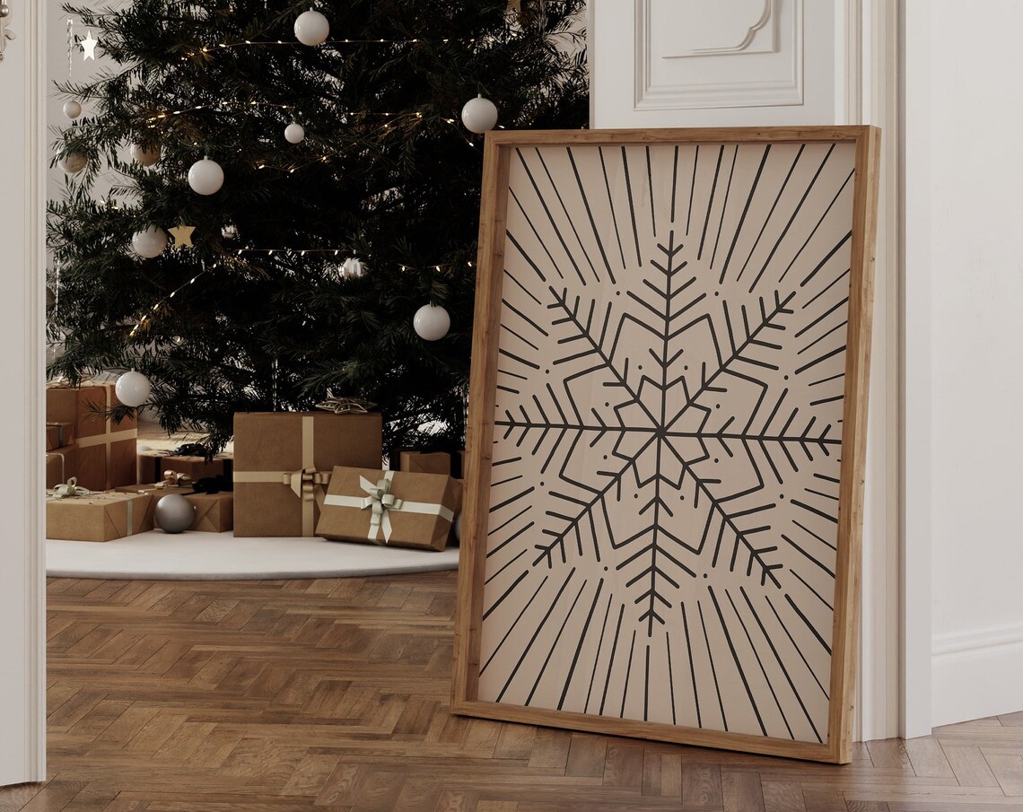 Minimalist Neutral Christmas Art Print, Modern Decor