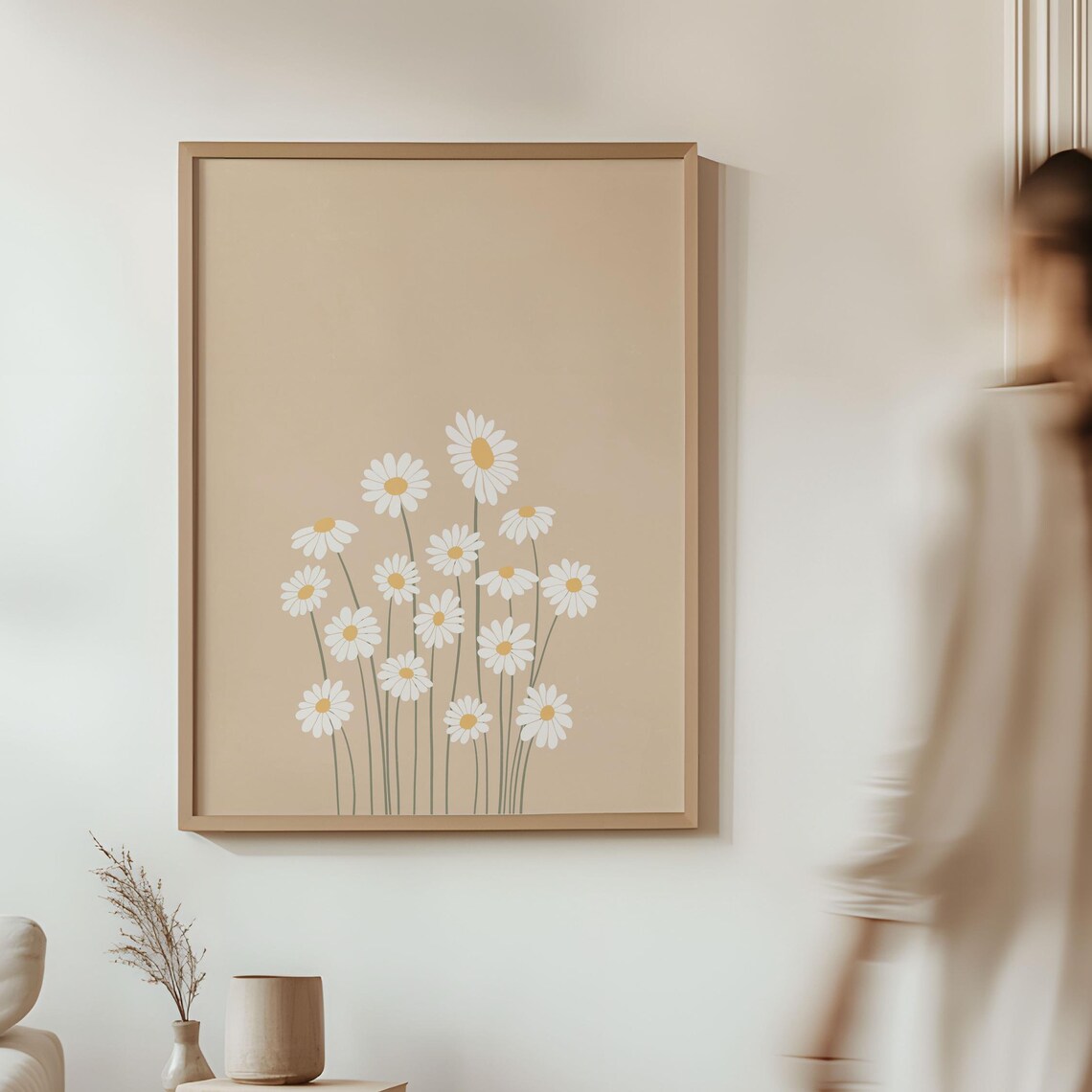 Cream Daisy Boho Neutral Floral Art Print
