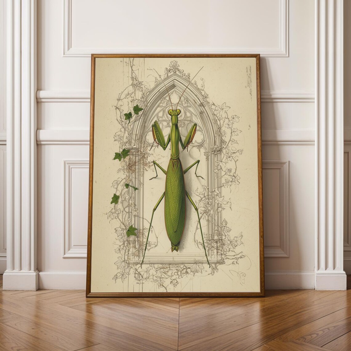 Dark Academia Insect Poster Praying Mantis Art Print Gothic Wall Decor Entomology Illustration Vintage Bug Artwork Halloween