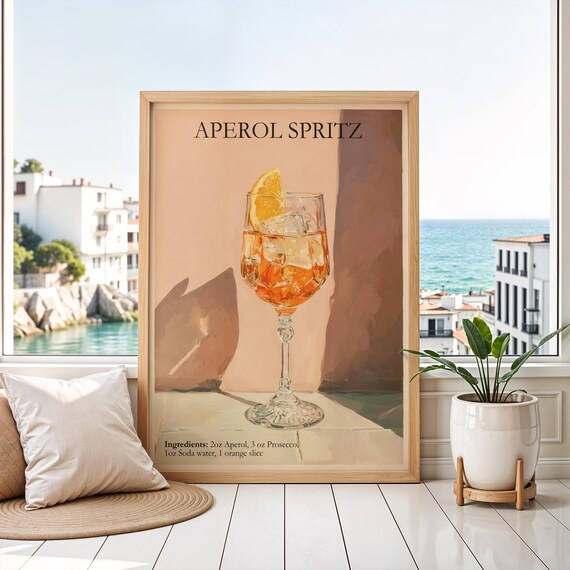 Aperol Spritz Cocktail Recipe Orange Slice Retro Bar Art Poster