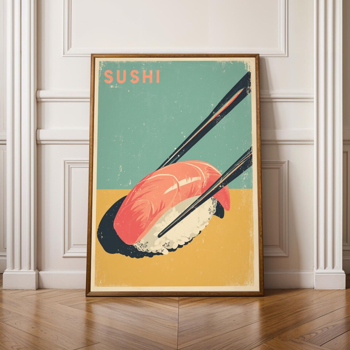 Vintage Sushi Chopsticks Nigiri Japanese Food Retro Kitchen Poster