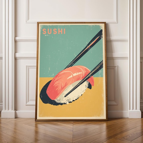 Vintage Sushi Chopsticks Nigiri Japanese Food Retro Kitchen Poster