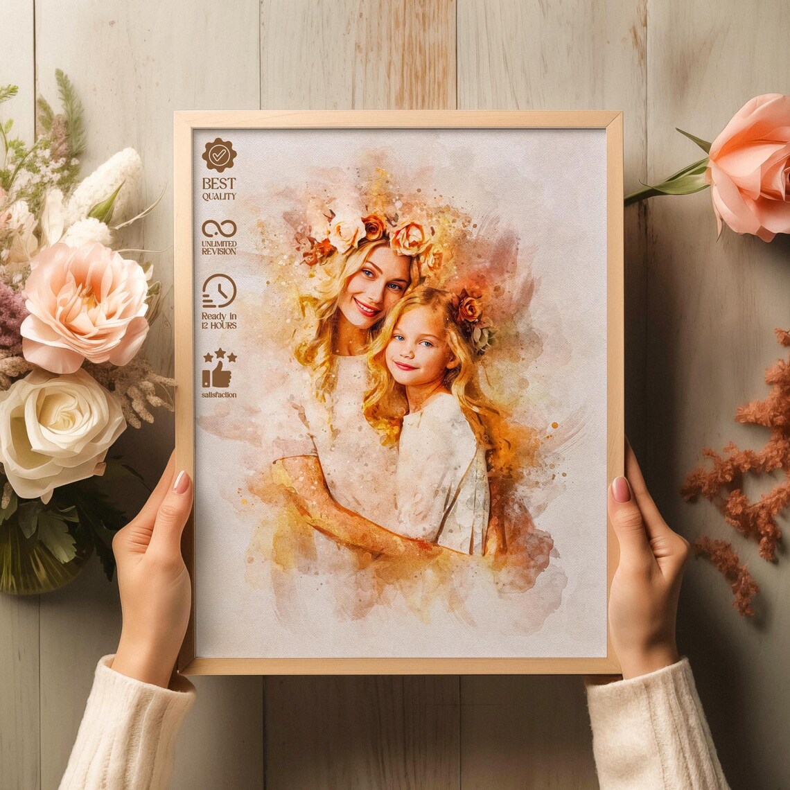Custom Mom Portrait, Watercolor Art Print