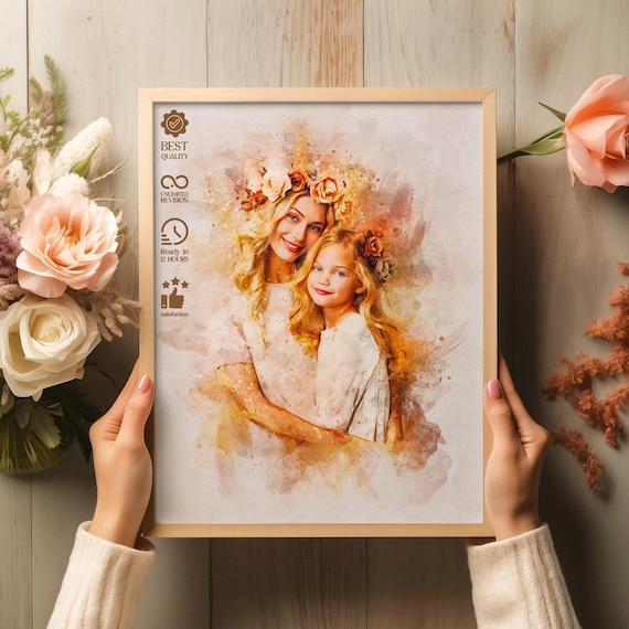 Custom Mom Portrait, Watercolor Art Print