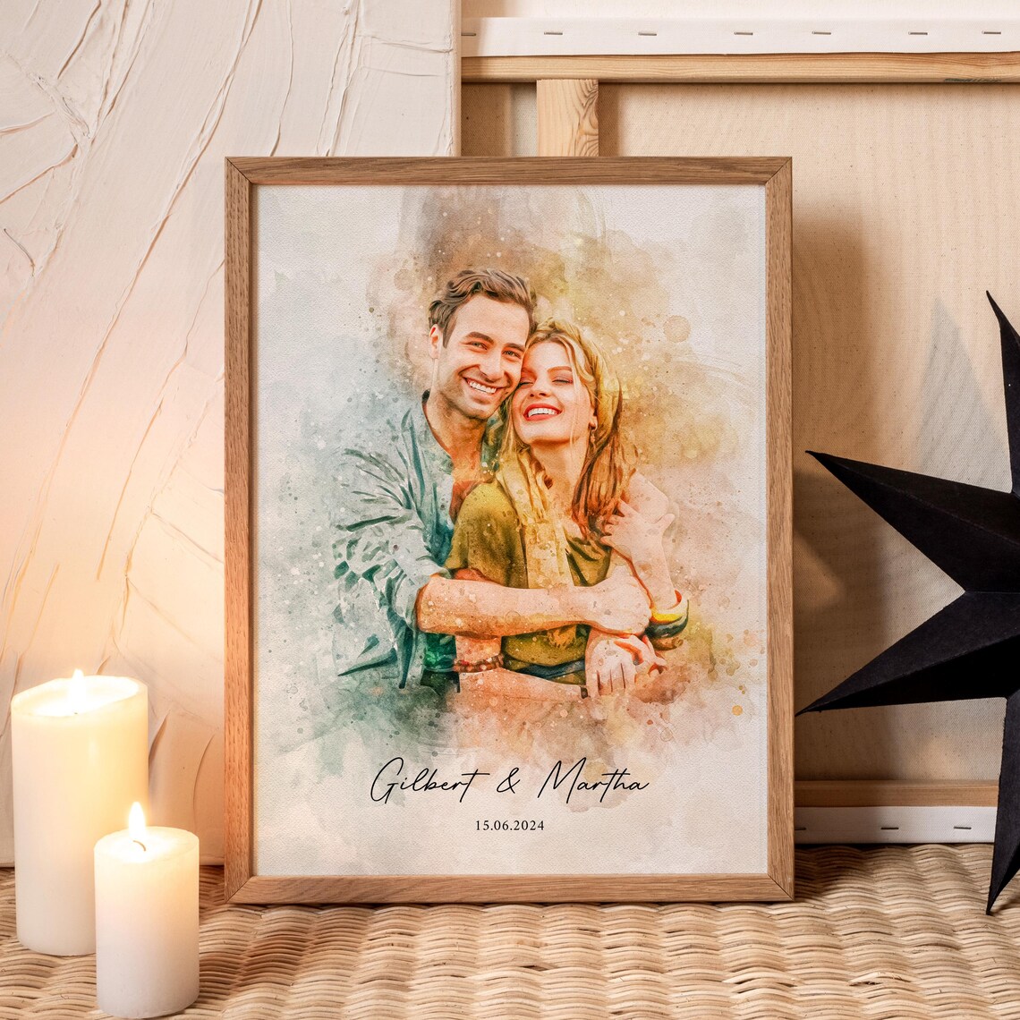 Watercolor Couple Portrait, Romantic Anniversary Gift - Image 4