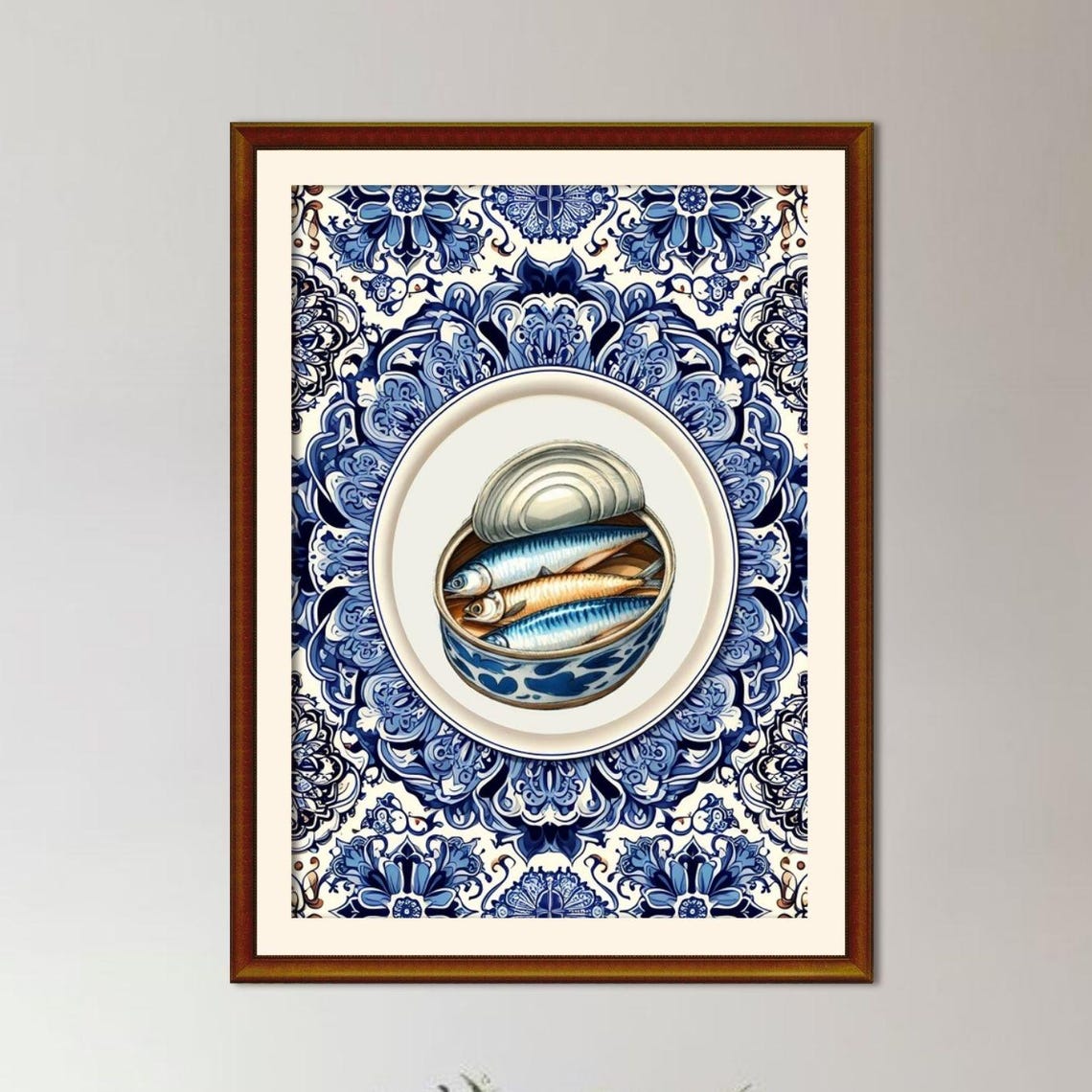 Sardine Tin On Blue Portuguese Tile Pattern Kitchen Gourmet Poster