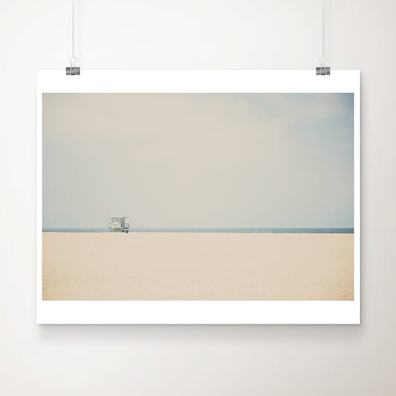 Santa Monica Beach Empty Sand Lifeguard Tower Minimalist Photo Poster