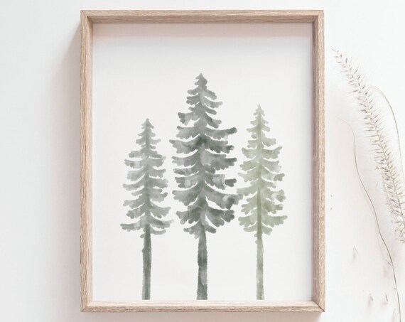 Pine Trees Minimalist Watercolor Forest Art Print