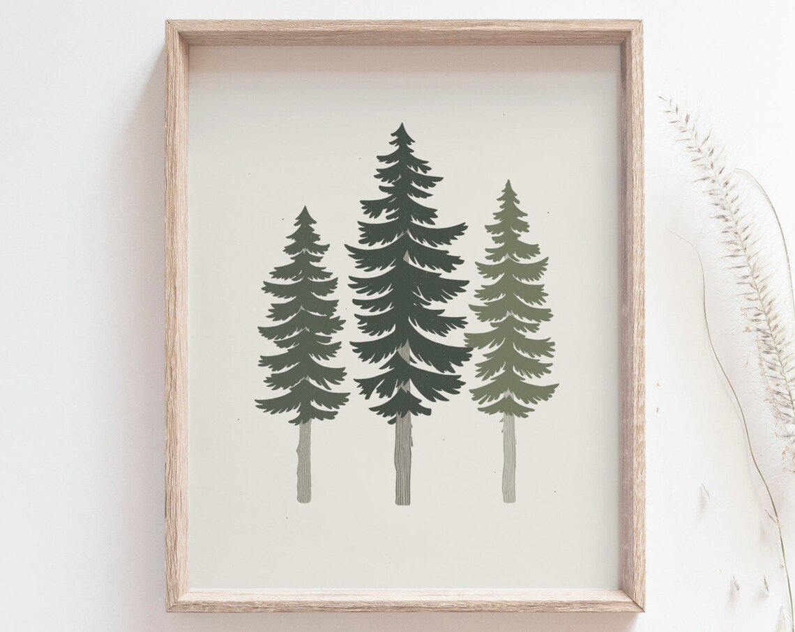 Pine Trees Minimalist Poster, Woodland Wall Art