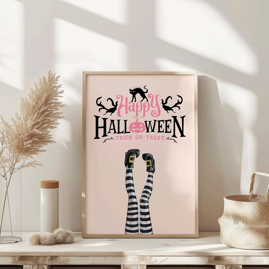 Happy Halloween Trick or Treat Witch Legs Pink Retro Cute Poster - Image 3