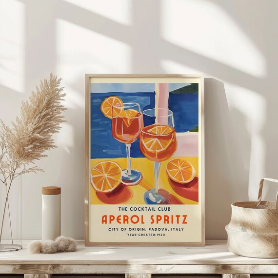 Aperol Spritz The Cocktail Club Retro Bar Art Print Italian Drink Decor