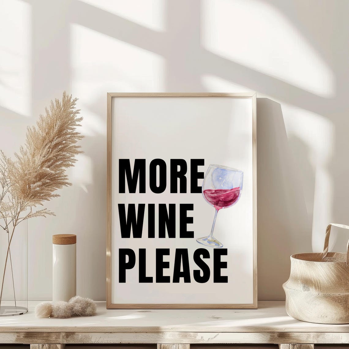 Funny More Wine Please Watercolor Wine Glass Kitchen Bar Poster