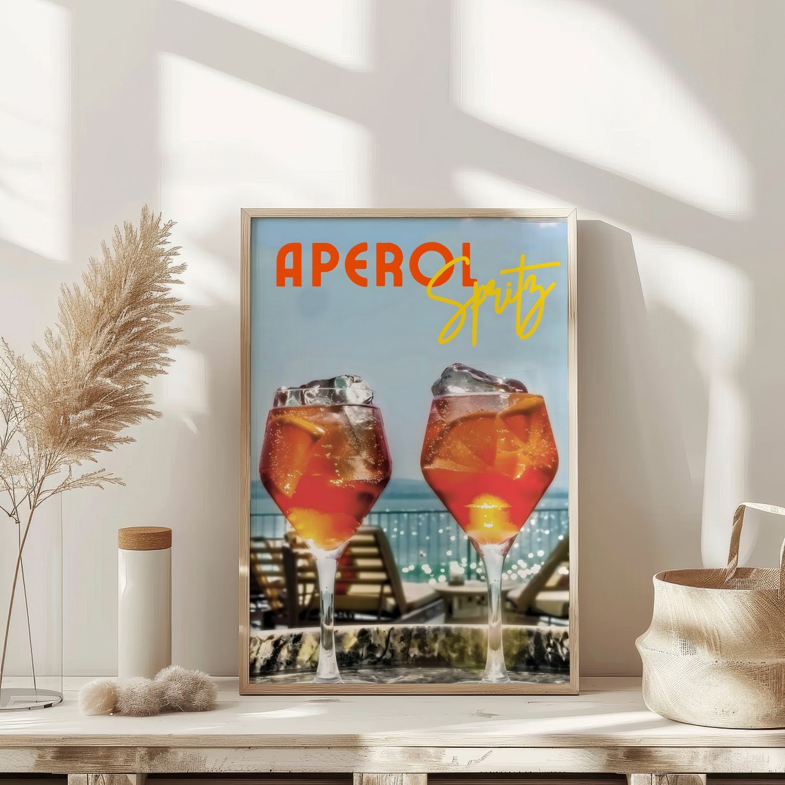 Aperol Spritz Two Glasses Seaside Photo Italian Cocktail Poster