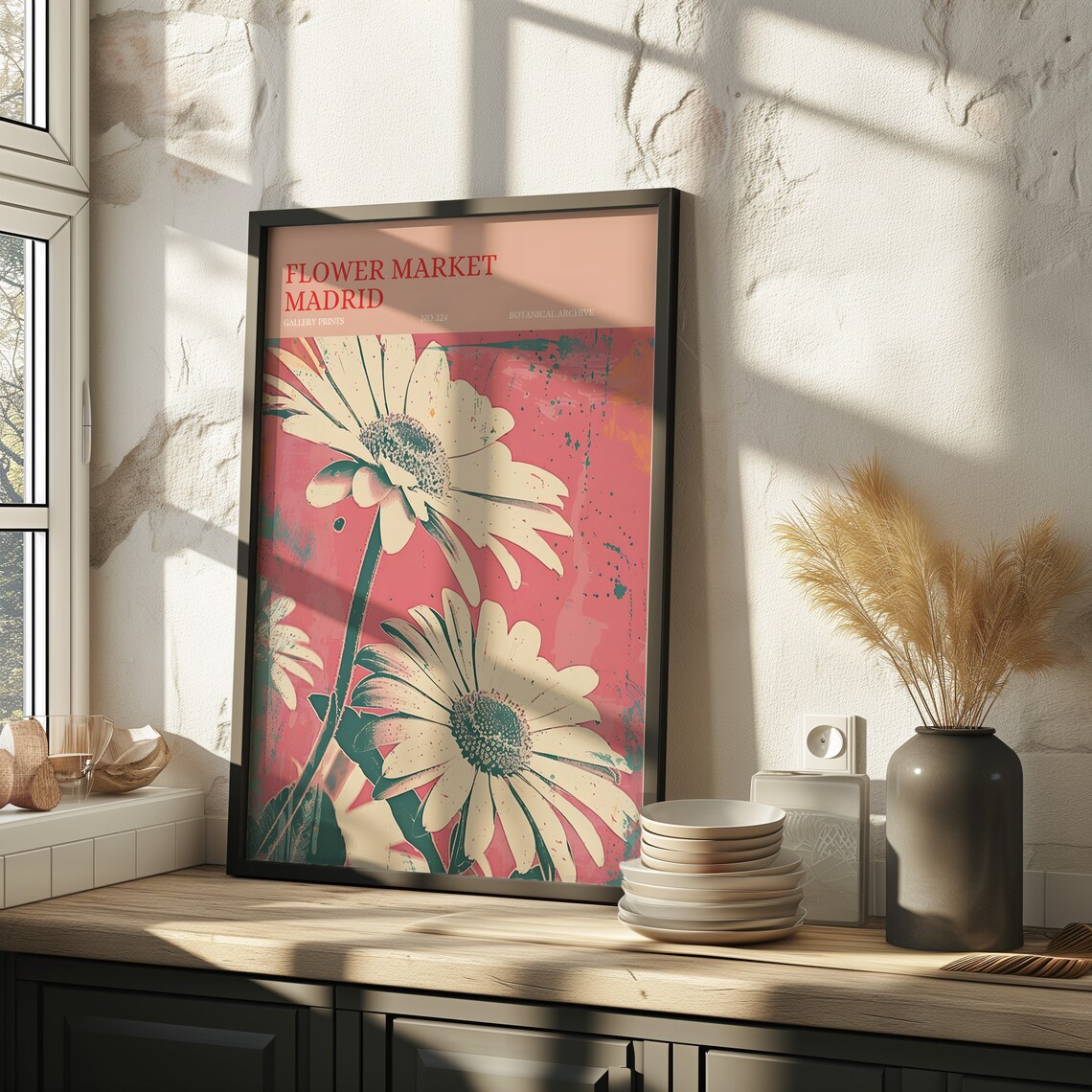 Madrid Flower Market Daisy Pop Art Botanical Coral Pink Poster - Image 3