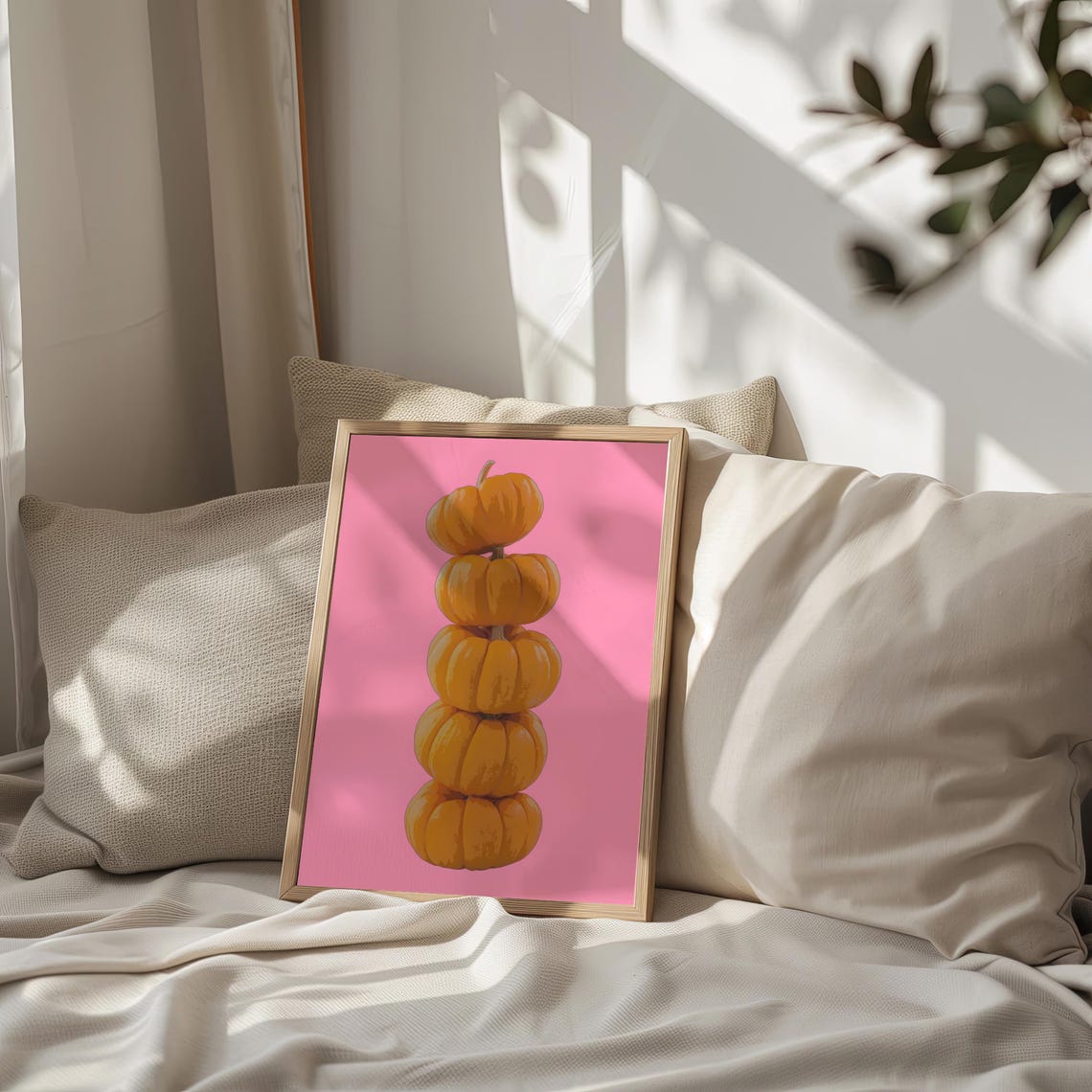 Stacked Orange Pumpkins On Pink Pop Minimalist Halloween Poster - Image 2
