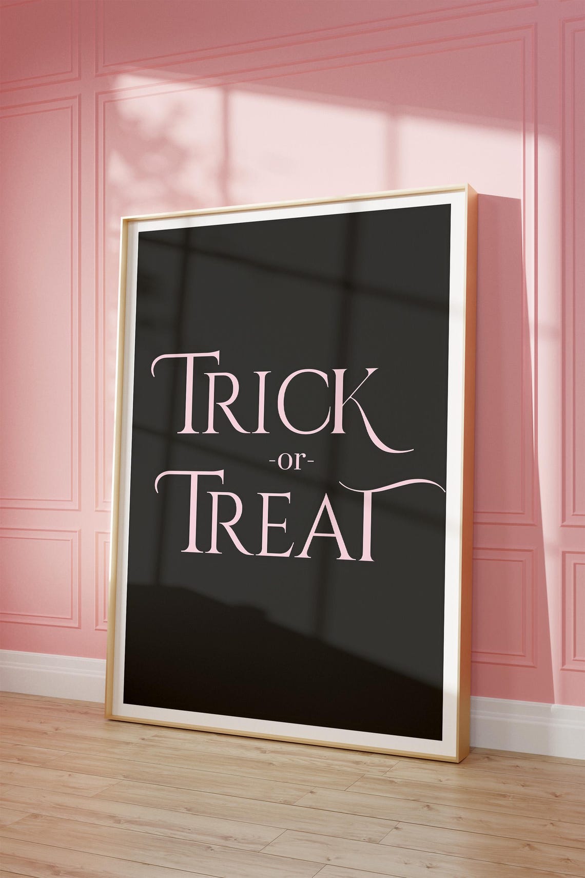 Trick or Treat Halloween Typography Blush Pink on Black Poster - Image 4