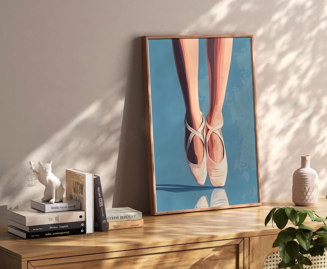 Ballet Dancer En Pointe Close Up White Shoes Teal Blue Poster - Image 2