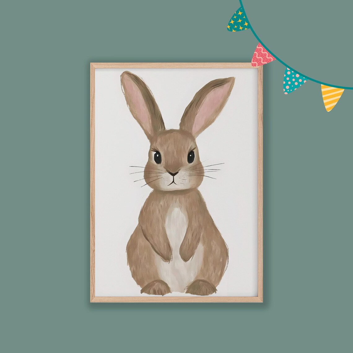 Brown Bunny Rabbit Watercolor Portrait Nursery Baby Room Wall Poster