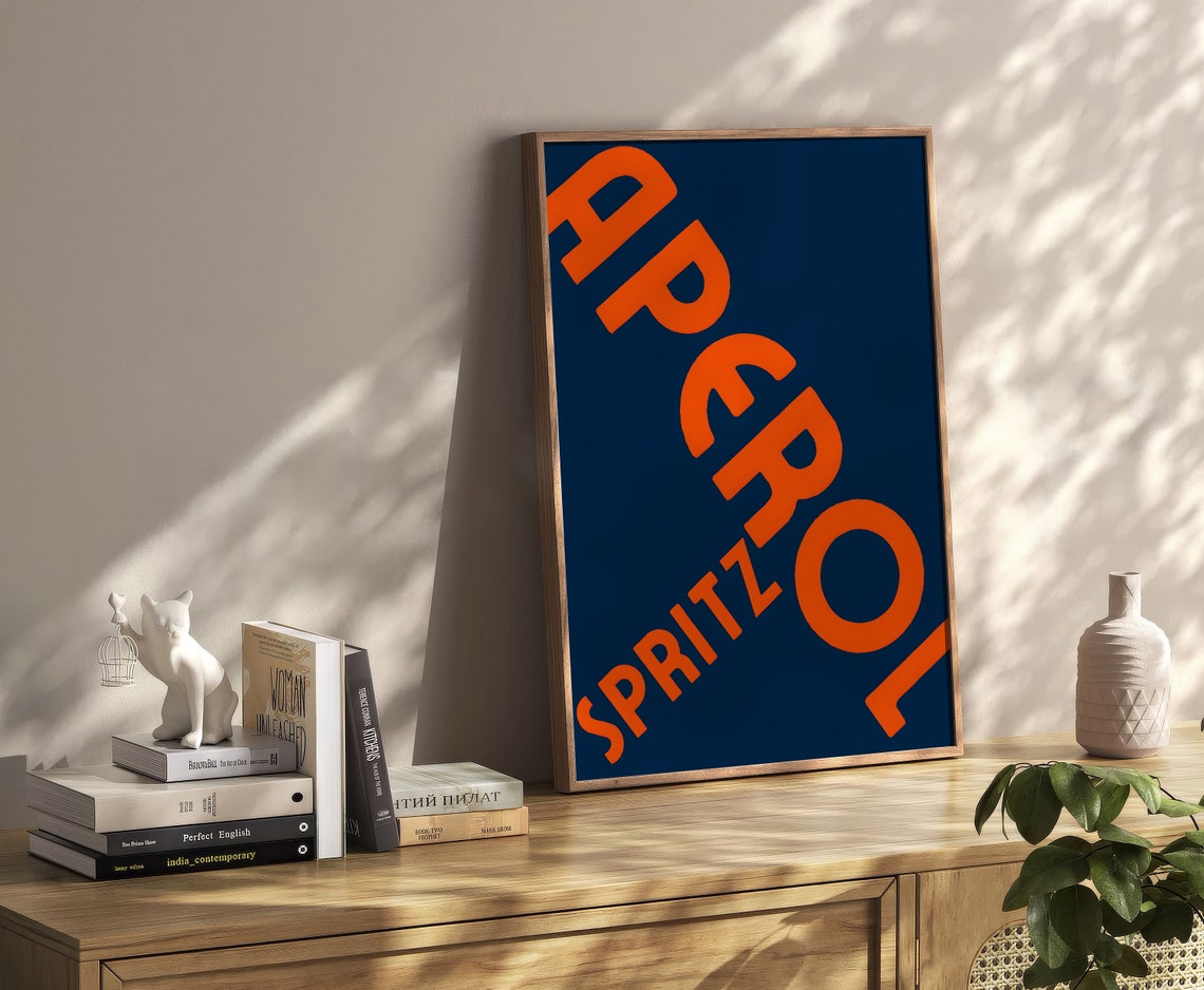 Aperol Spritz Big Diagonal Typography Navy Retro Drink Poster - Image 2