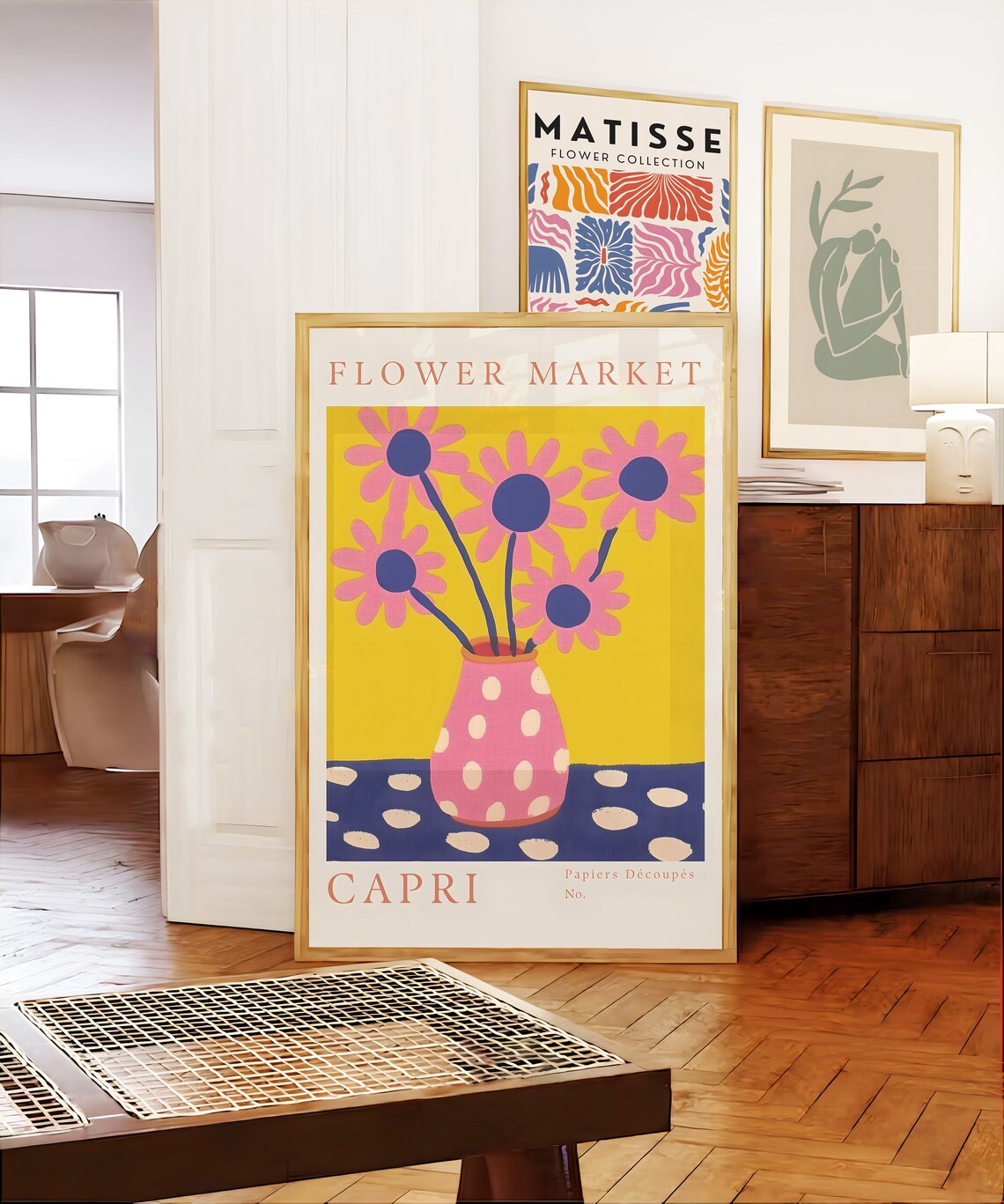 Capri Flower Market Pink Floral Papier Decoupe Gallery Art Print - Image 3