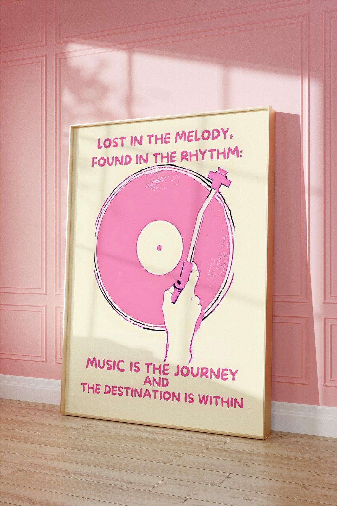 Lost In The Melody Pink Vinyl Record Retro Music Quote Poster - Image 2