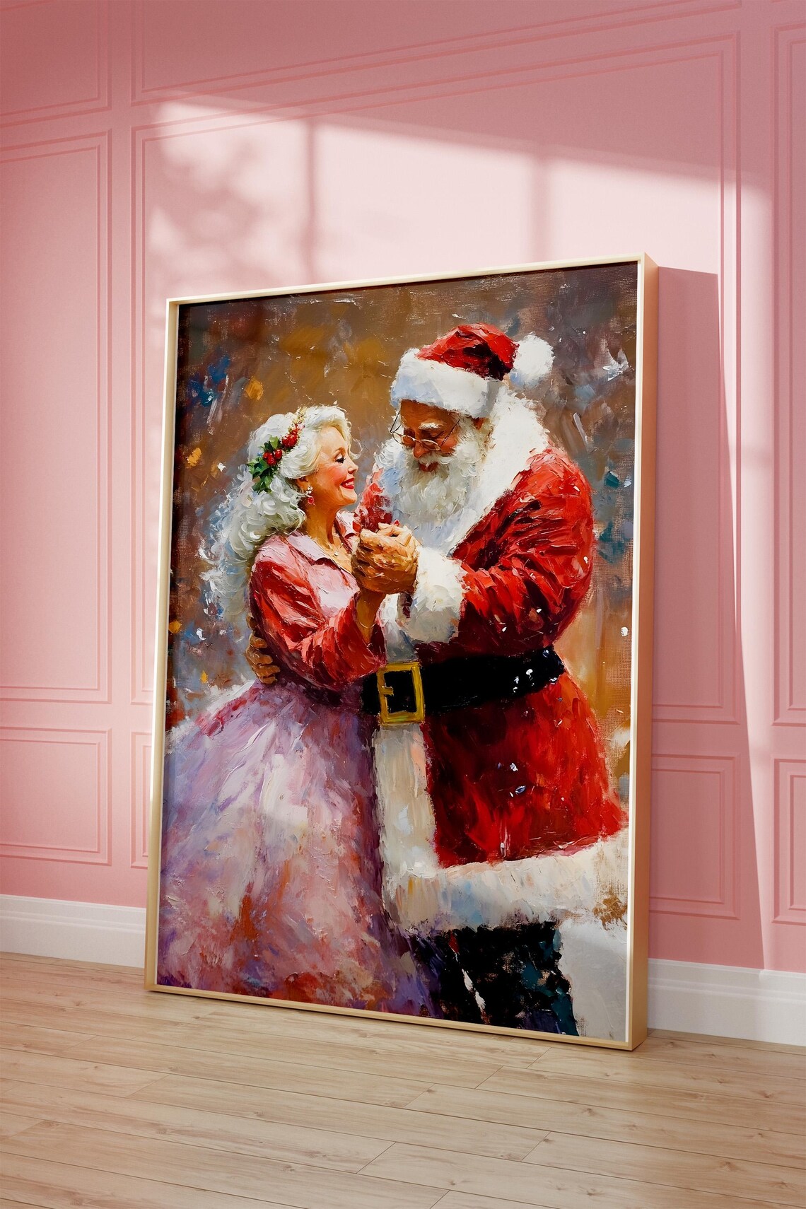 Santa and Mrs Claus Dancing Together Vintage Christmas Romance Poster - Image 3