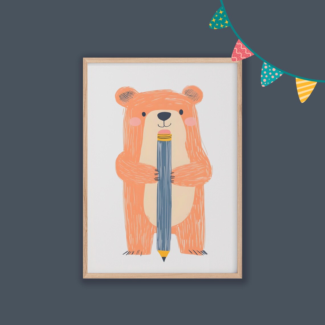 Adorable Orange Bear Cute Woodland Nursery Decor Kids Room Poster