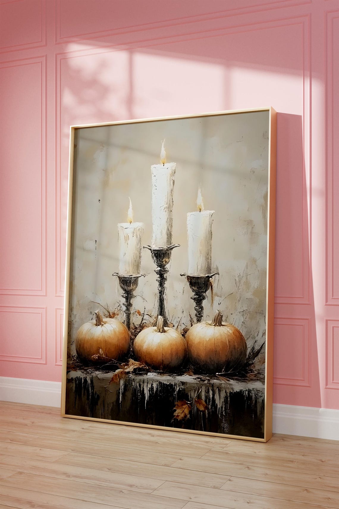 Golden Candlelight Pumpkins Warm Fall Harvest Still Life Poster - Image 4
