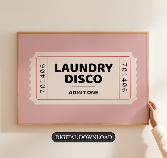 Laundry Disco Admit One Retro Ticket Pink Laundry Room Wall Art
