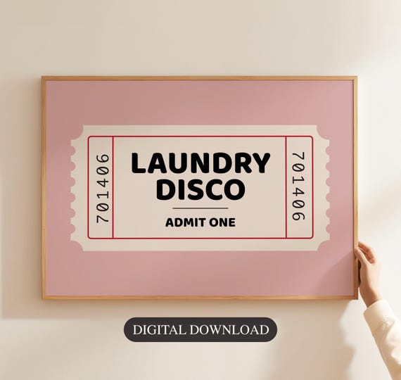 Trendy Laundry Room Wall Art Funny Sign Disco Print Retro Ticket Poster Pink Decor Utility