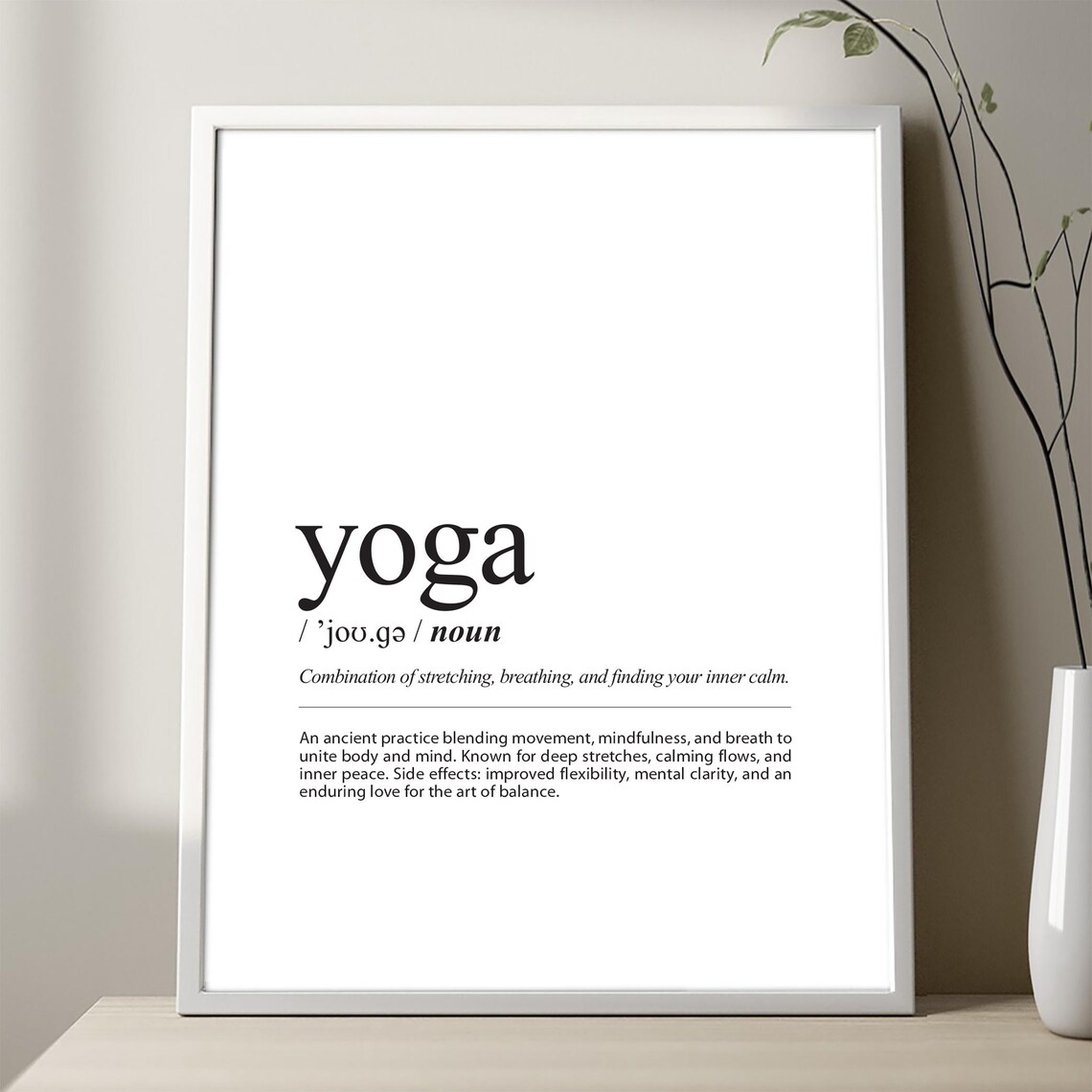 Yoga Definition Poster Print Black And White Minimalist Zen Wall Art Decor Room