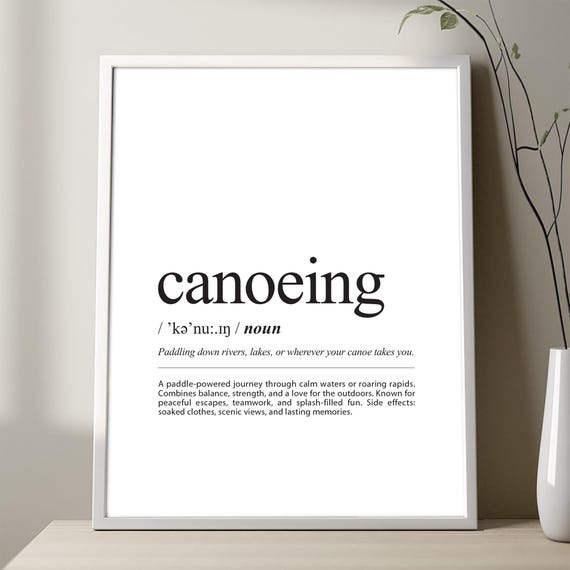 Canoeing Definition Print, Minimalist Typography Poster