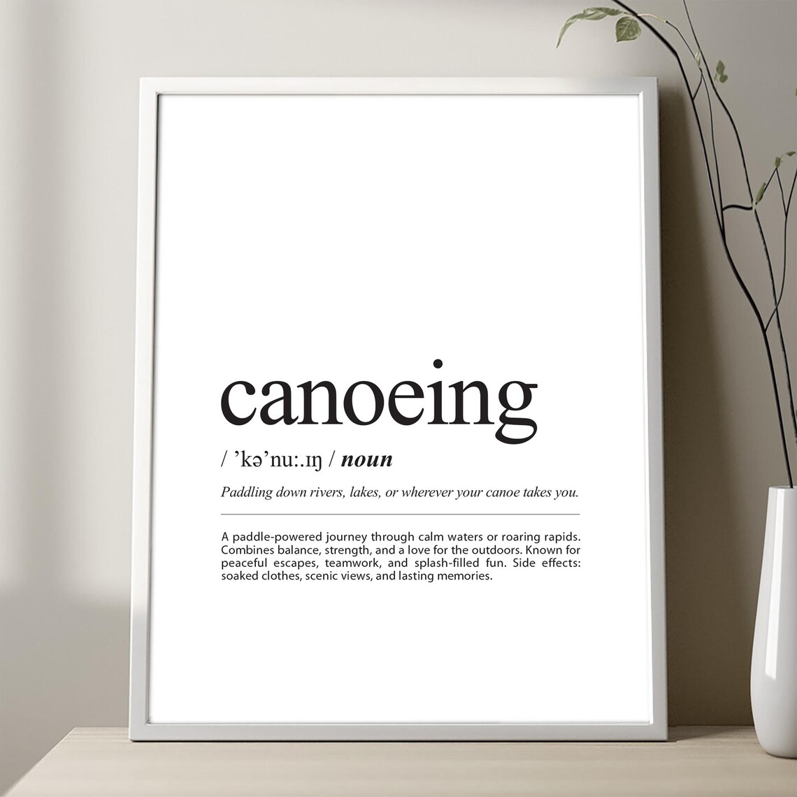 Canoeing Definition Print, Minimalist Typography Poster