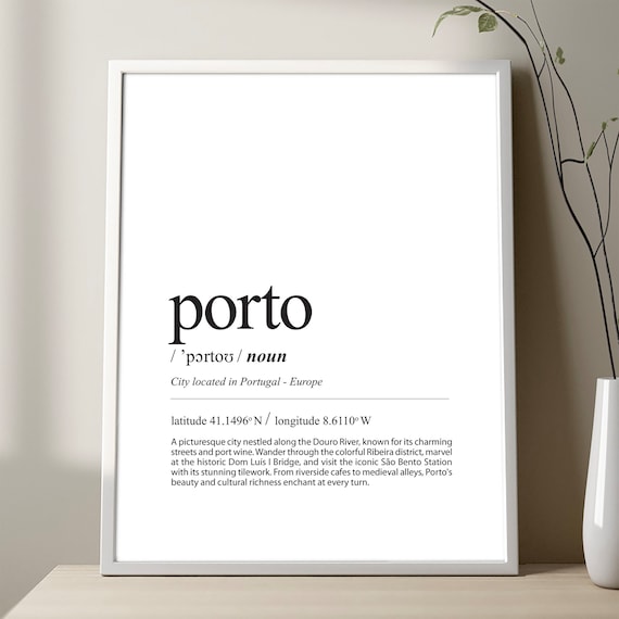 Porto City Definition Poster Portugal Travel Typography Minimalist Wall Decor